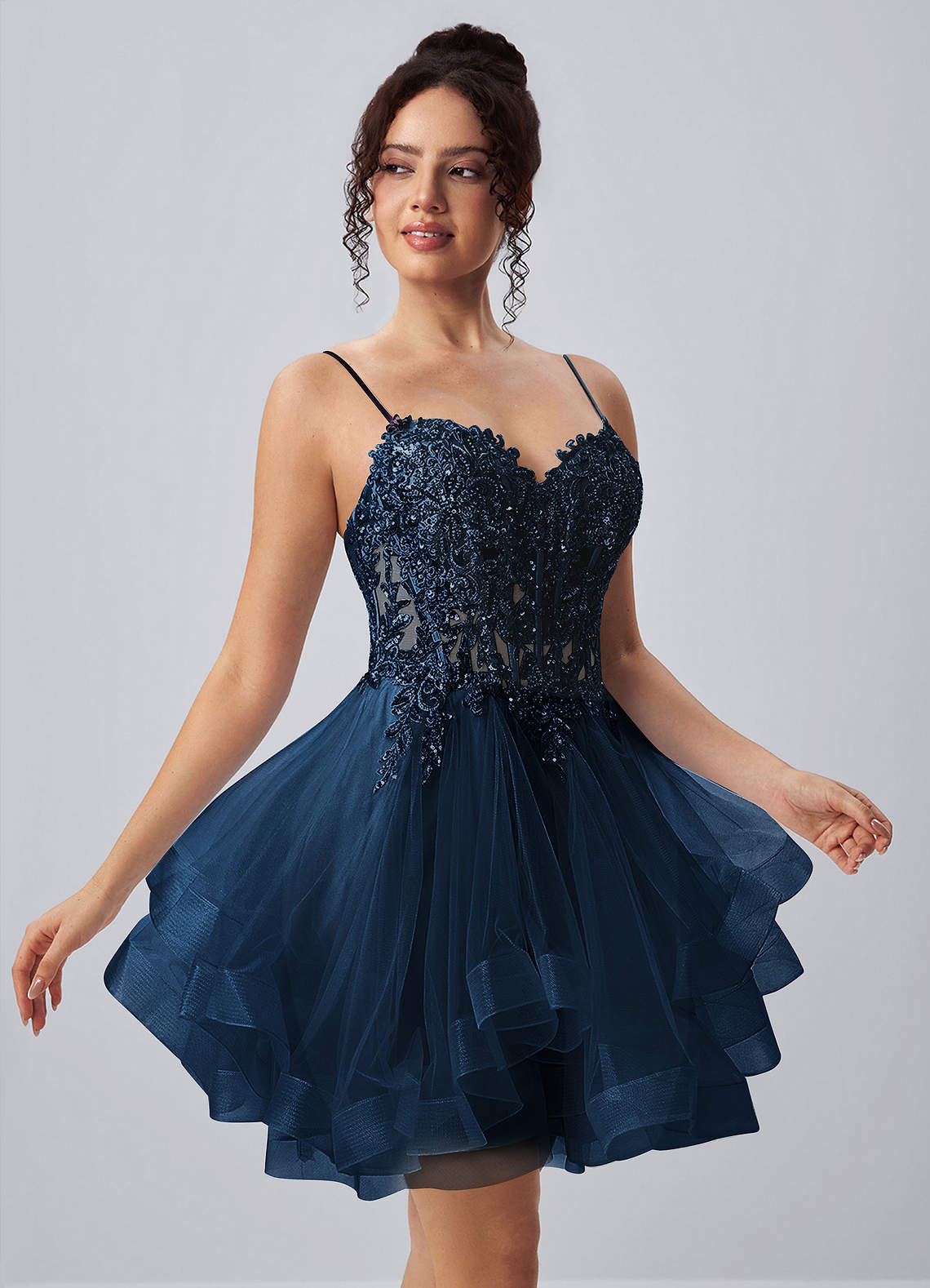 Katia A-Line Mini Corset Tulle Prom Dress in Navy