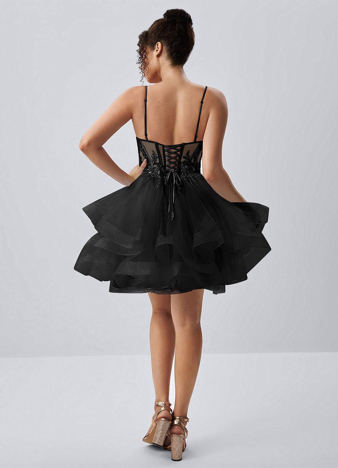 Katia A-Line Mini Corset Tulle Prom Dress in black