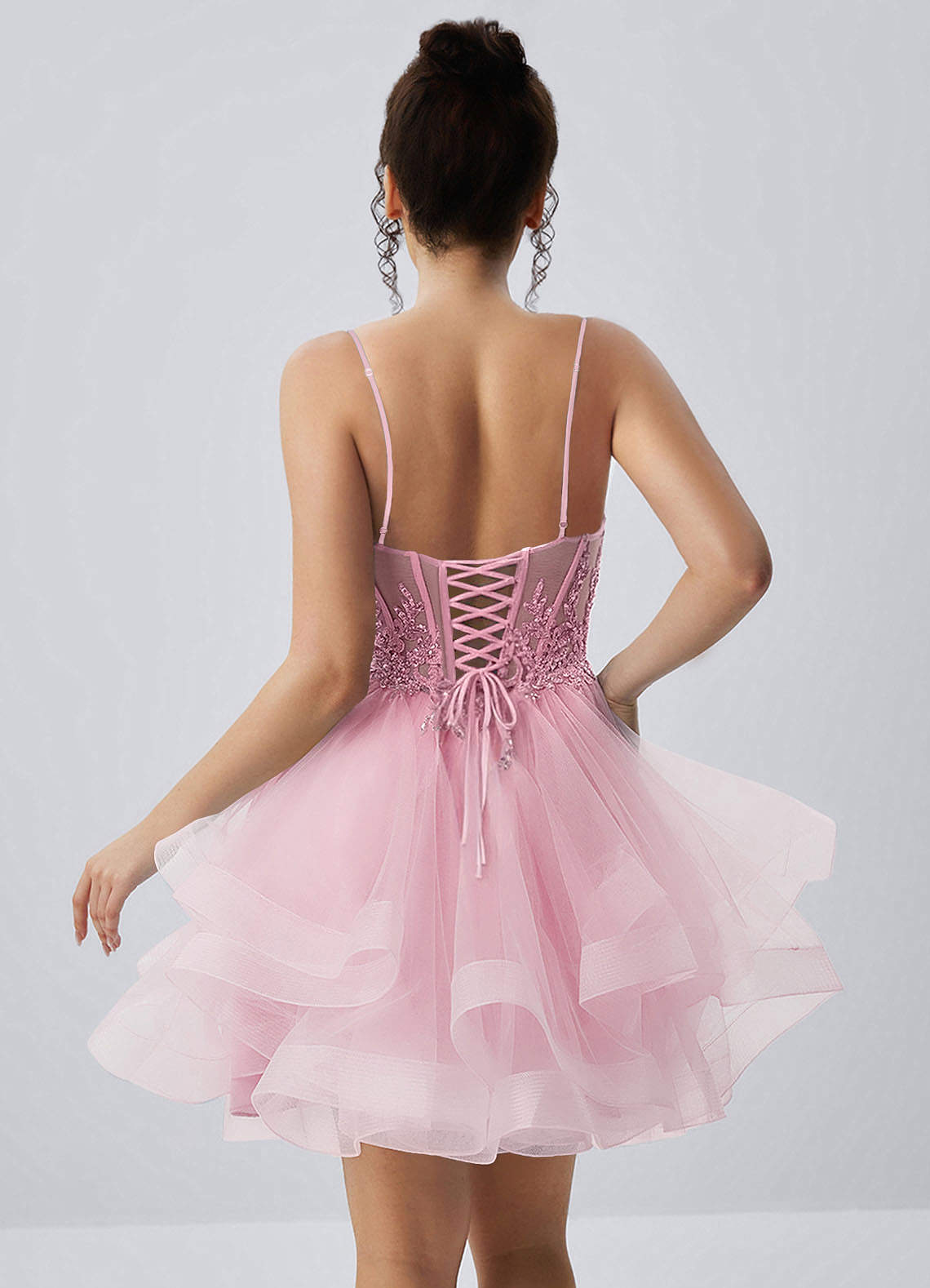 Katia A-Line Mini Corset Tulle Prom Dress in pink