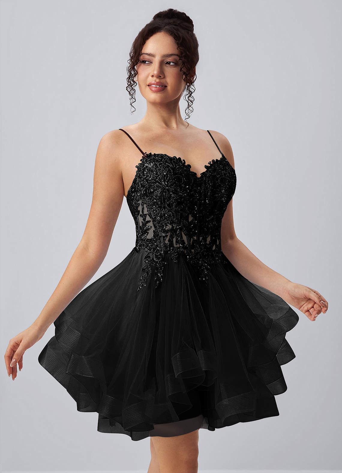 Katia A-Line Mini Corset Tulle Prom Dress in black