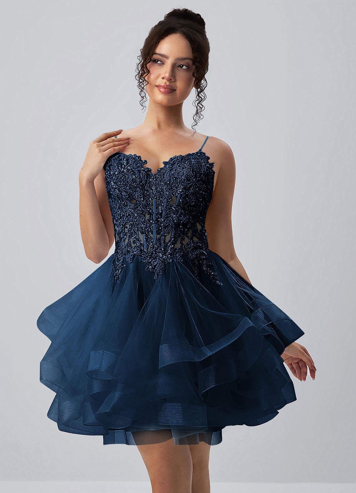 Katia A-Line Mini Corset Tulle Prom Dress in Navy