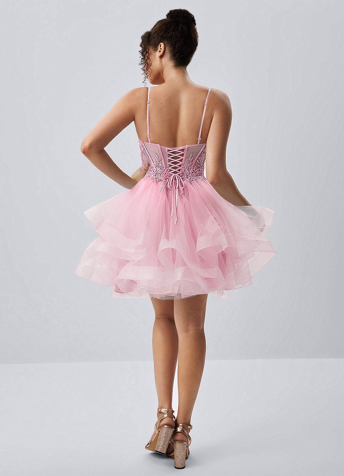 Katia A-Line Mini Corset Tulle Prom Dress in pink