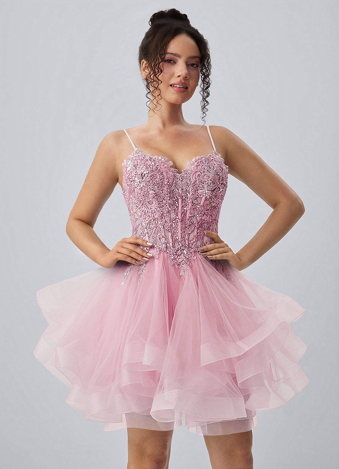Katia A-Line Mini Corset Tulle Prom Dress in black