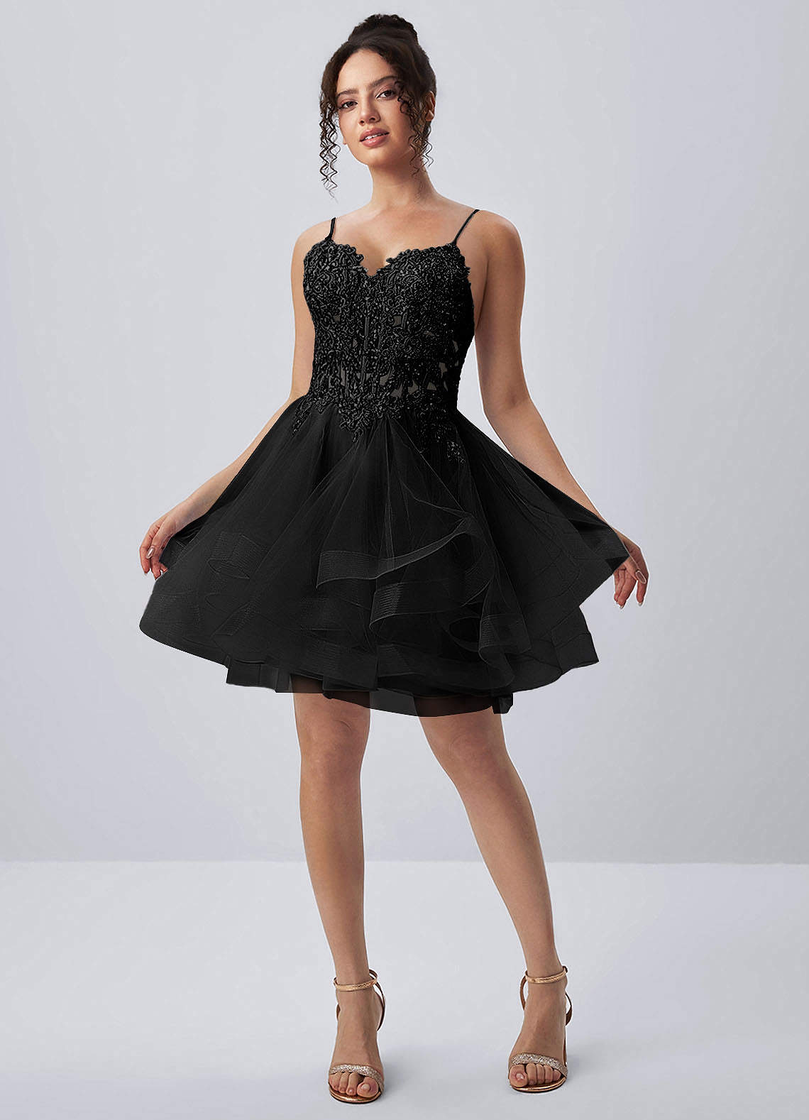 Katia A-Line Mini Corset Tulle Prom Dress in black