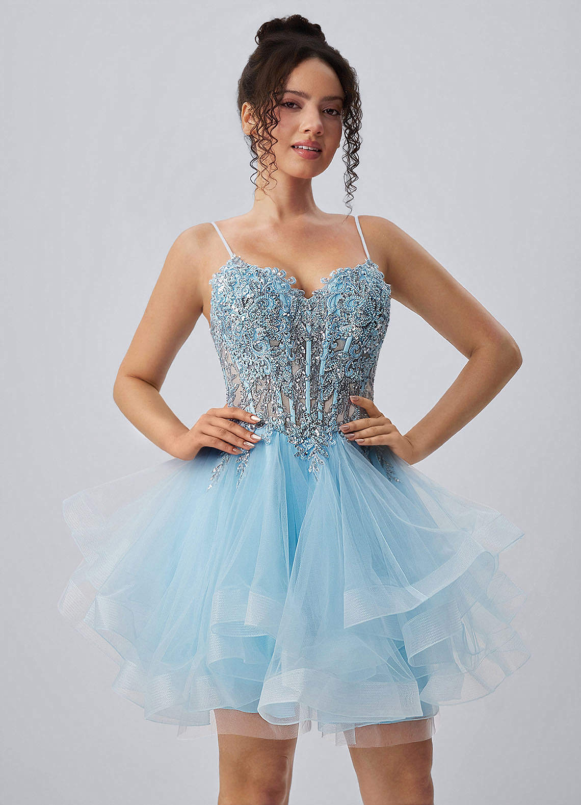 Katia A-Line Mini Corset Tulle Prom Dress in black