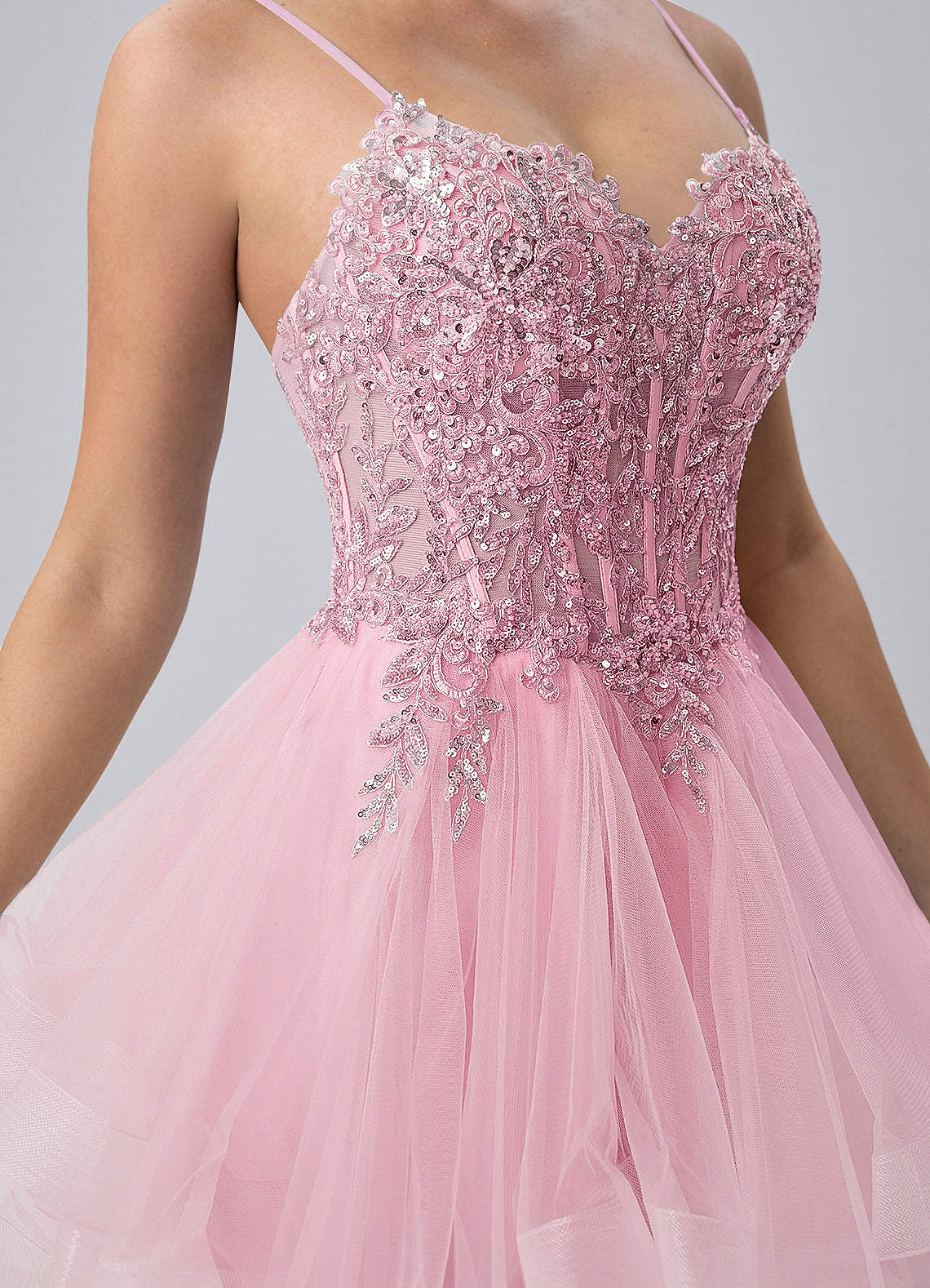 Katia A-Line Mini Corset Tulle Prom Dress in pink