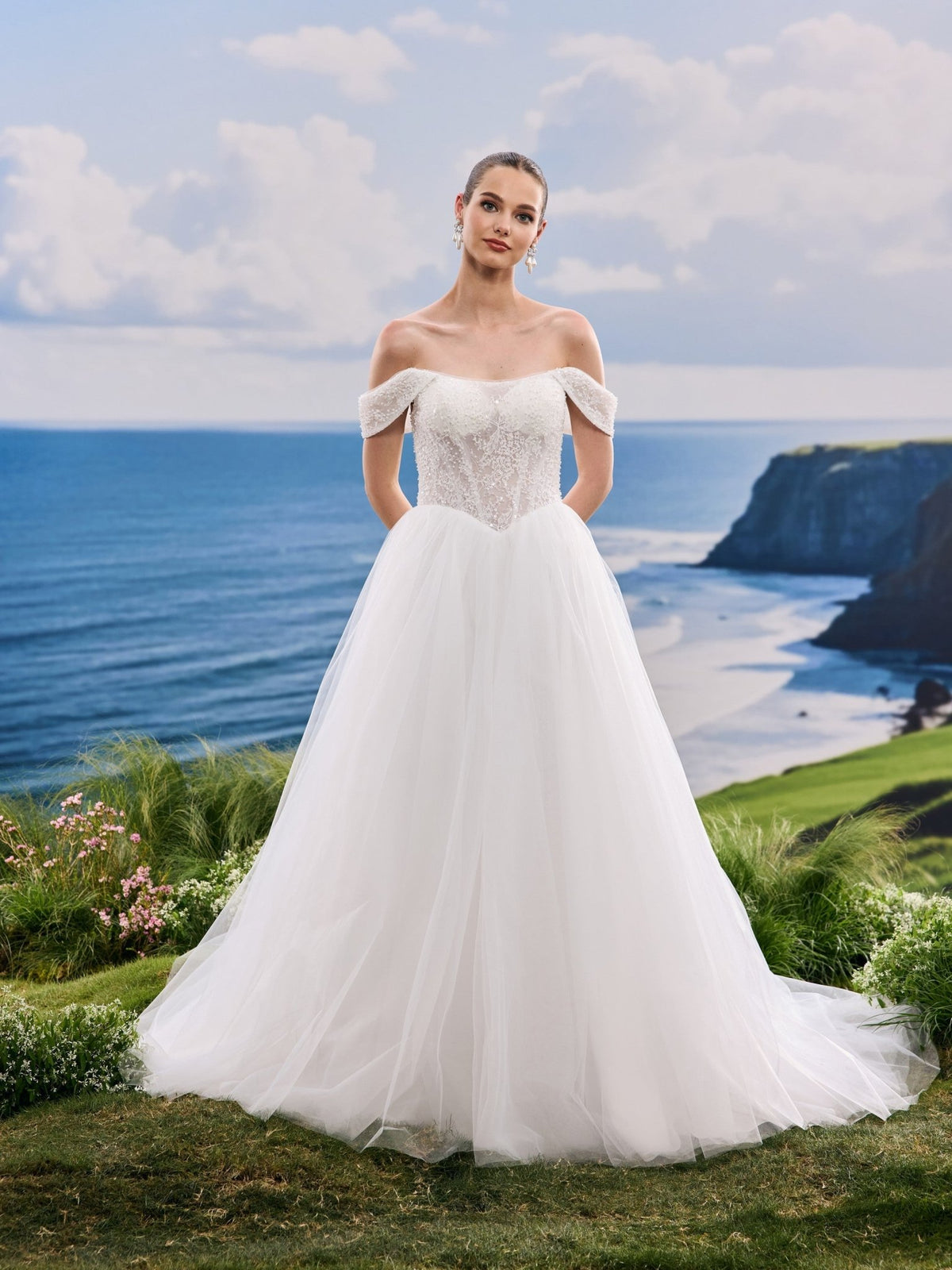 Kavina white wedding dress, detail and alternate angle