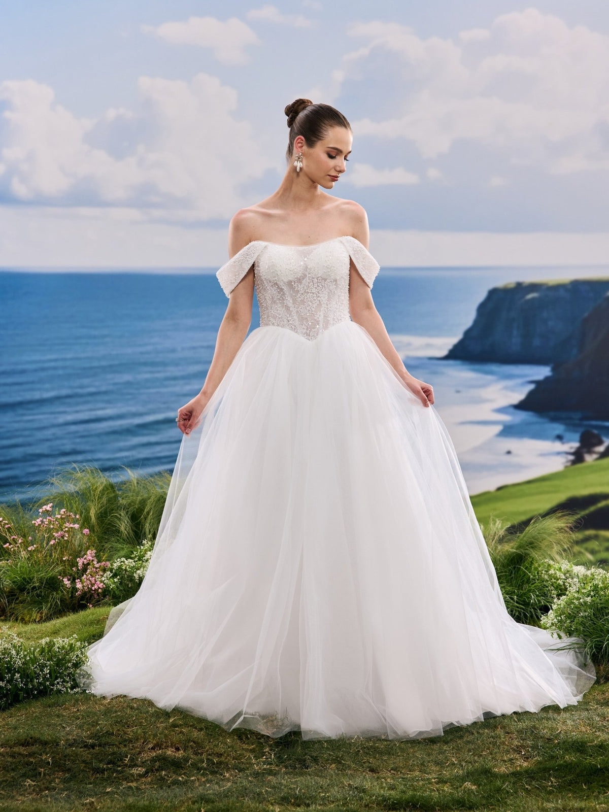 Kavina white wedding dress, detail and alternate angle