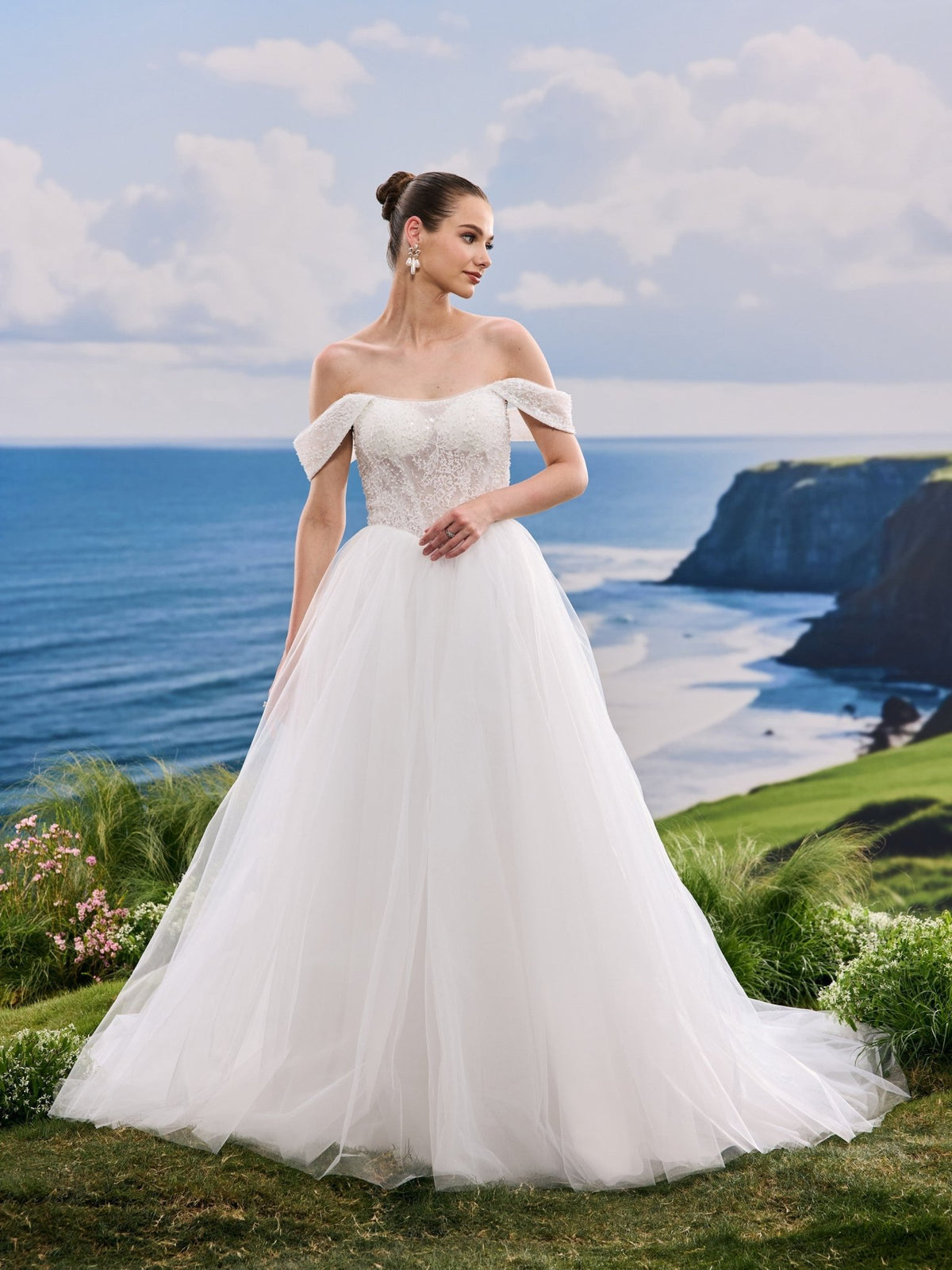 Kavina white wedding dress, detail and alternate angle