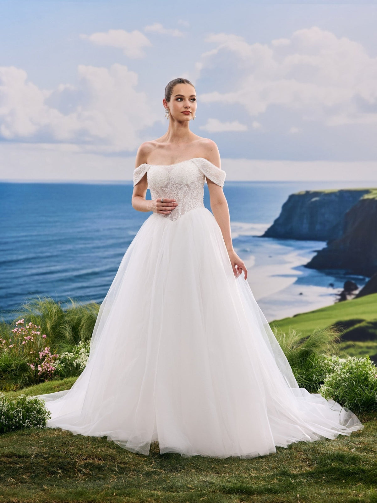 Kavina white wedding dress, detail and alternate angle