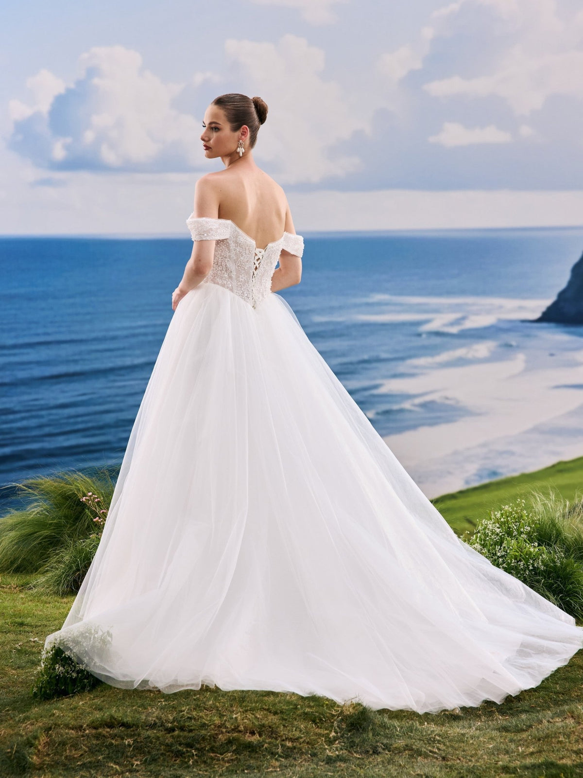 Kavina white wedding dress, back view
