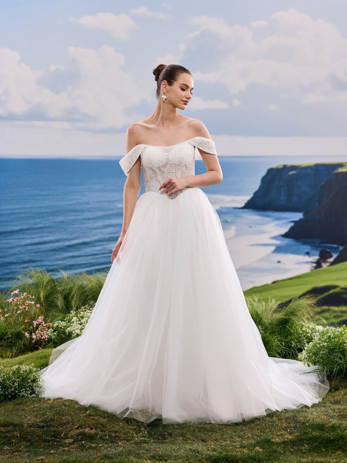 Kavina white wedding dress, detail and alternate angle