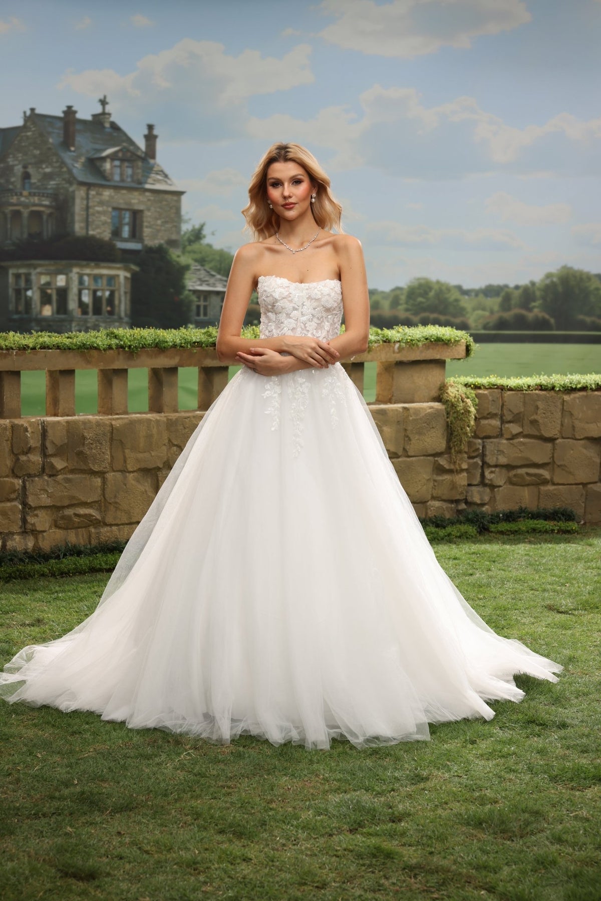 Kesia A-Line Strapless Straight-Neck wedding dress — front view