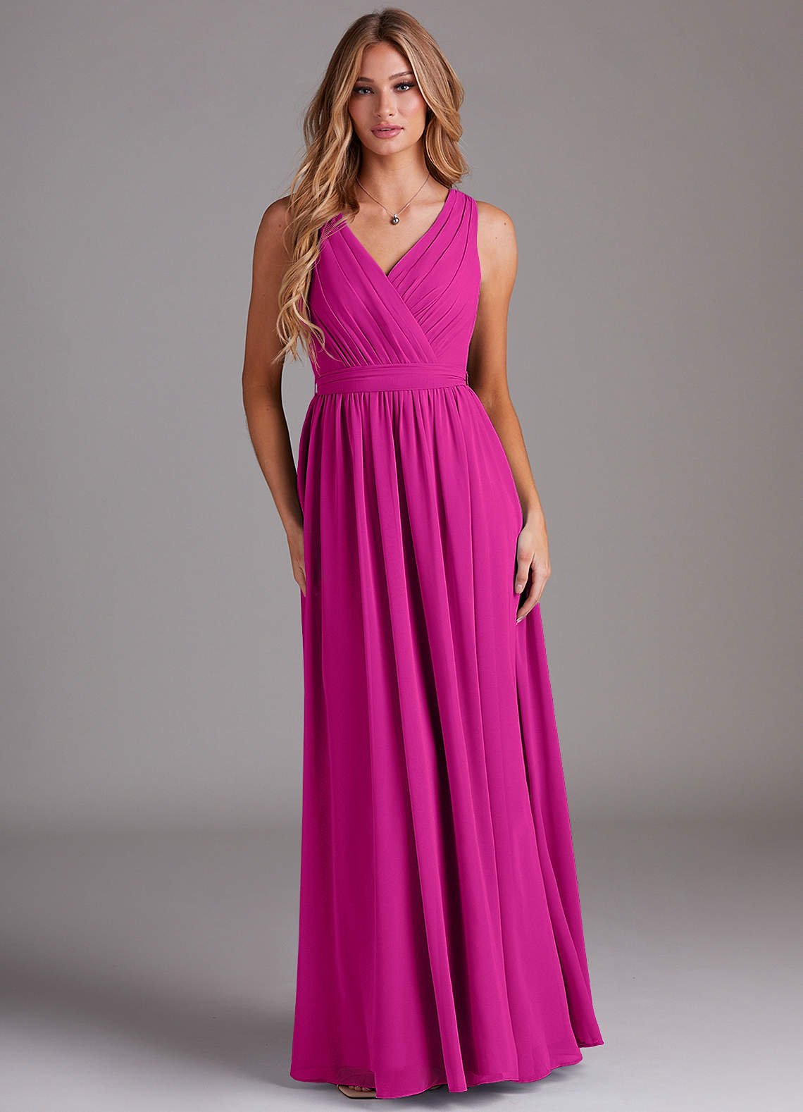 Kingsley A-Line V-Neck Chiffon Bridesmaid Dress in Fuchsia