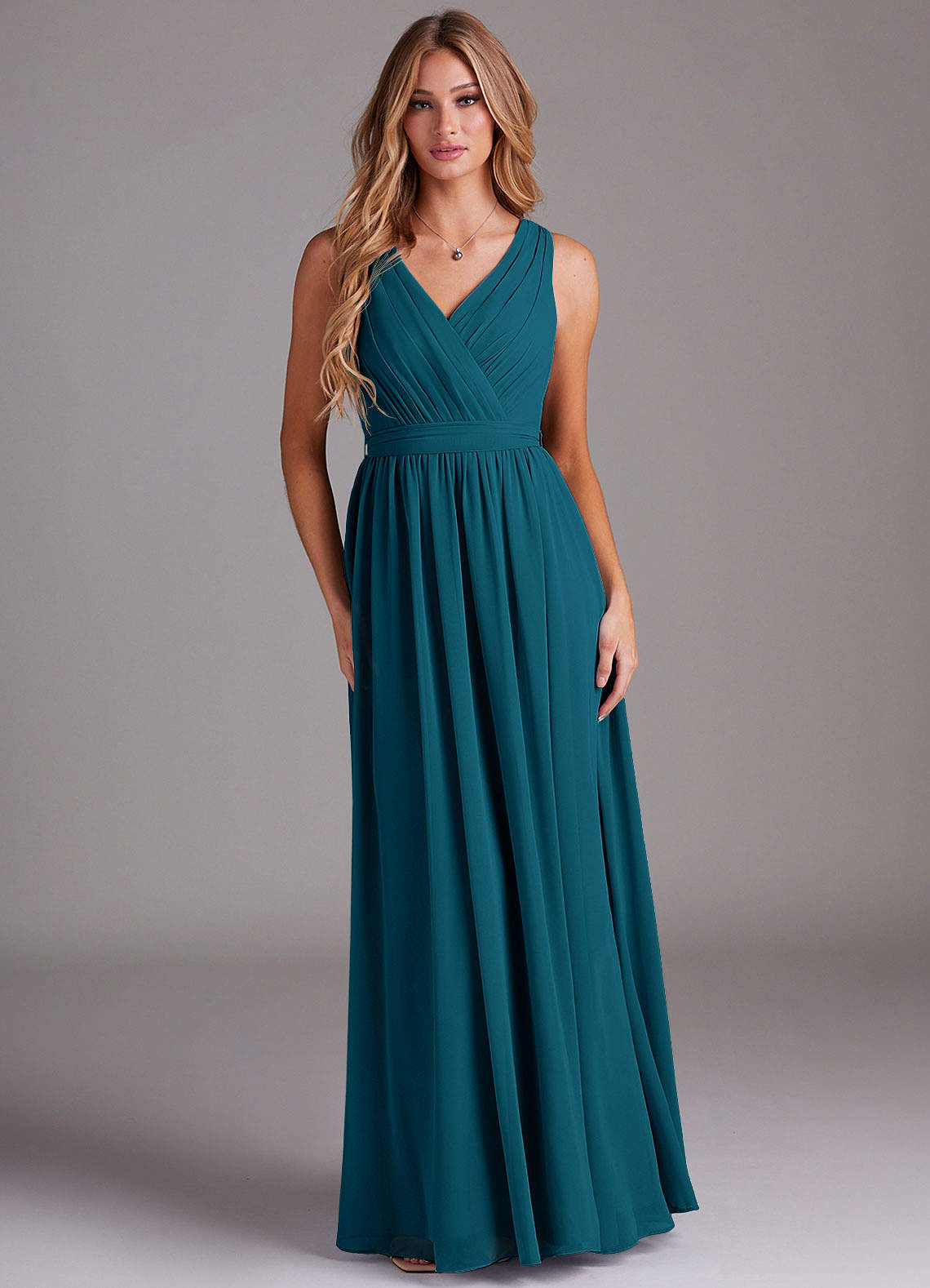 Kingsley A-Line V-Neck Chiffon Bridesmaid Dress in Ink Blue