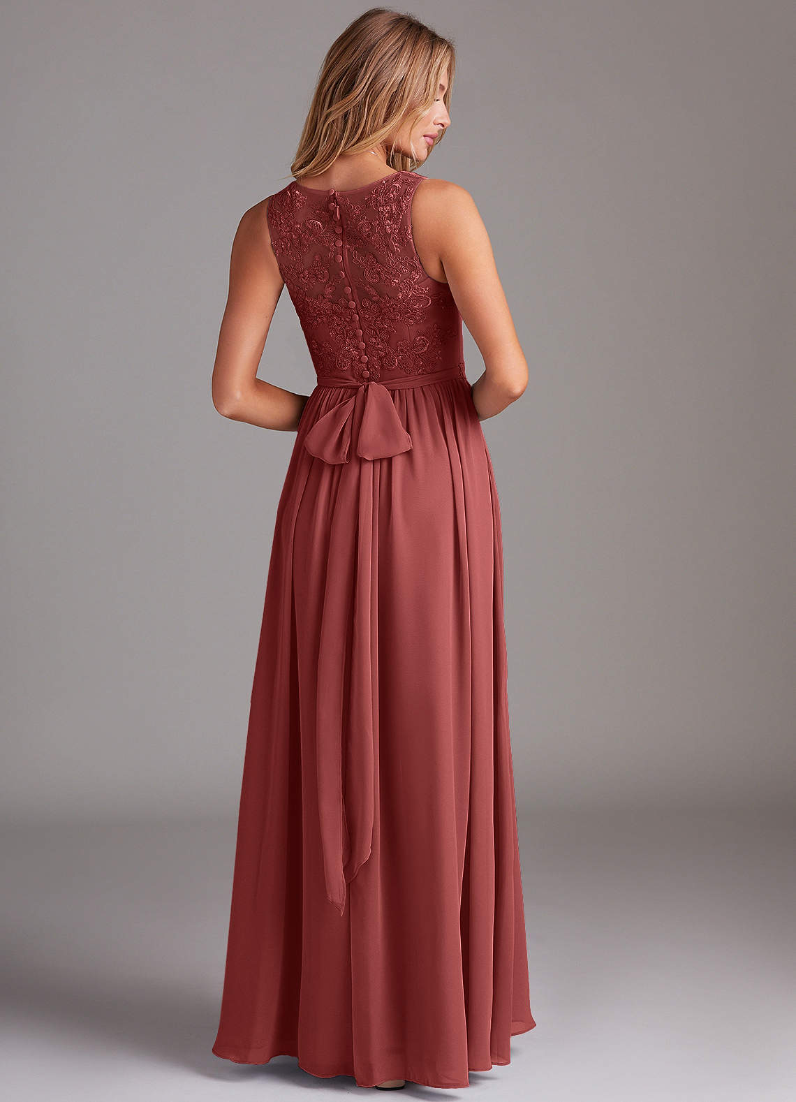 Kingsley A-Line V-Neck Chiffon Bridesmaid Dress in Terracotta