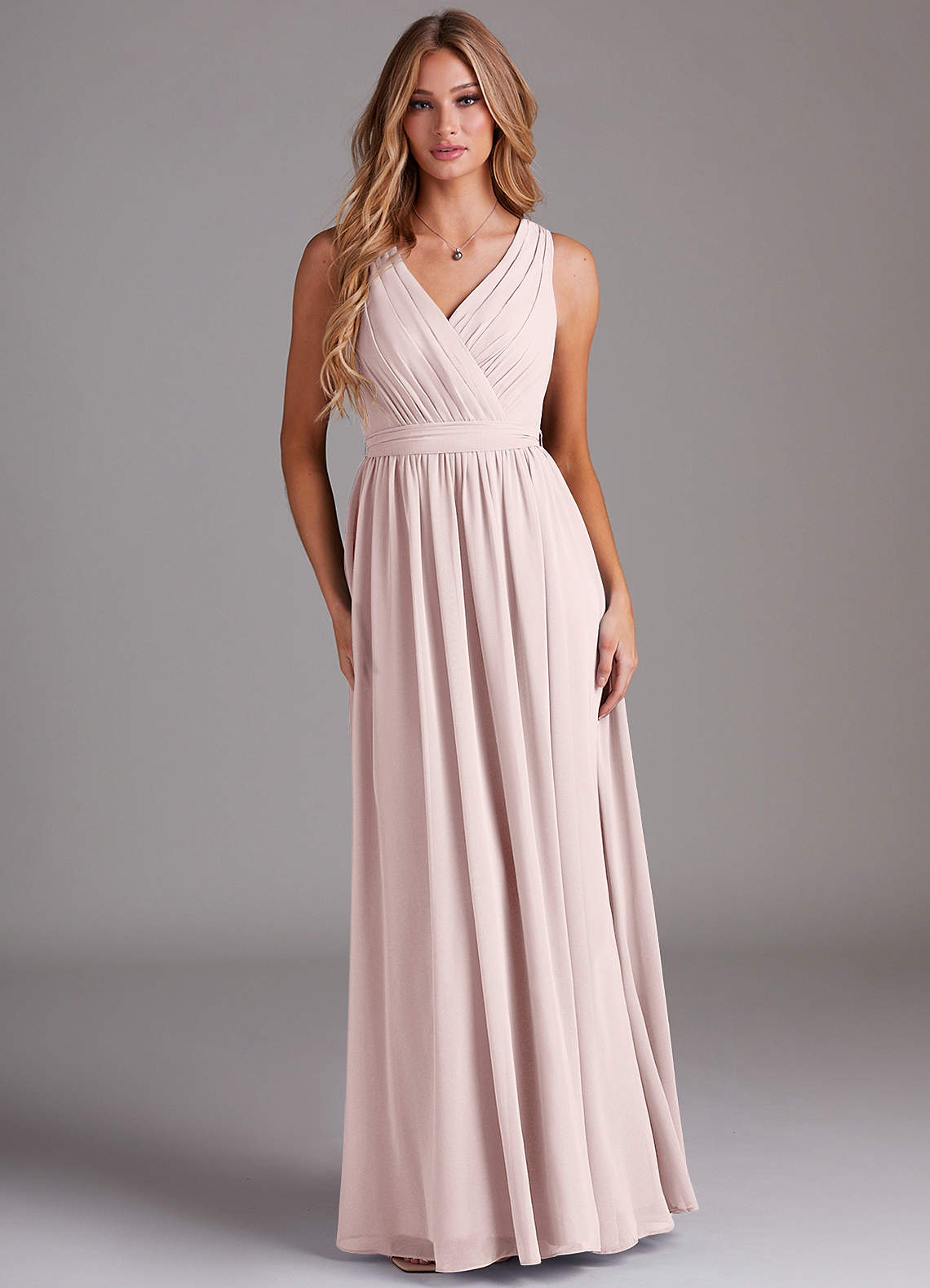 Kingsley A-Line V-Neck Chiffon Bridesmaid Dress in Blushing Pink