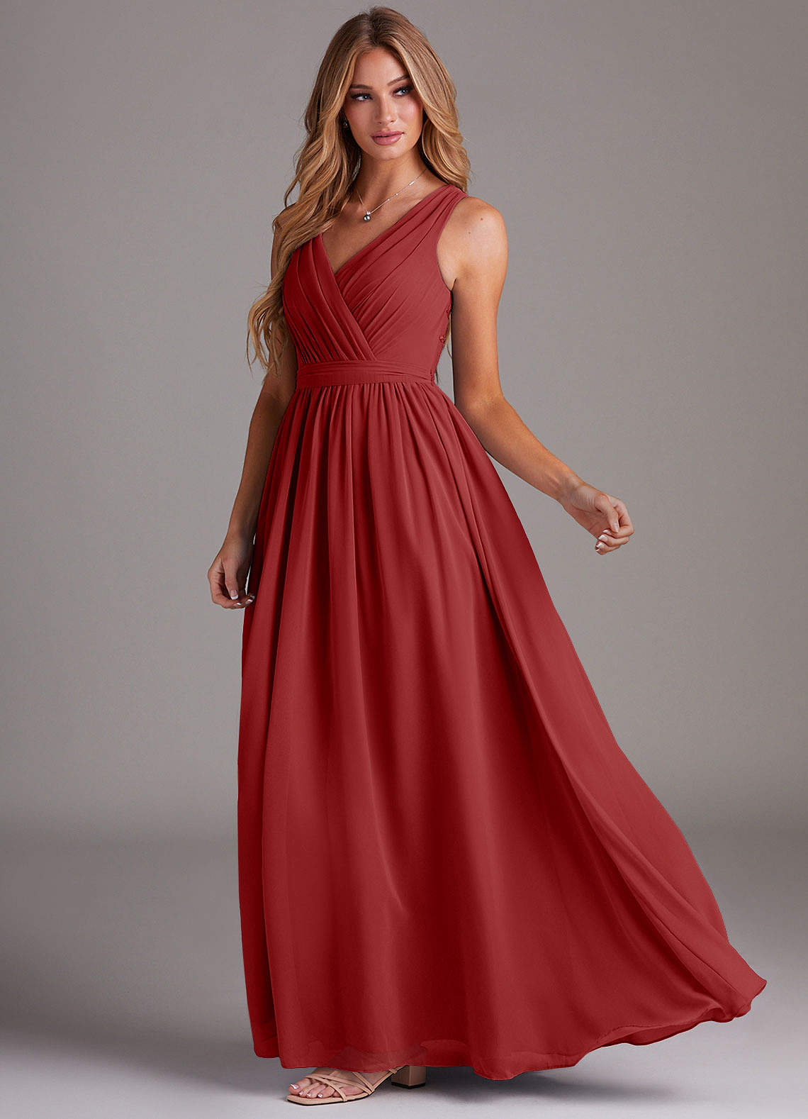 Kingsley A-Line V-Neck Chiffon Bridesmaid Dress in Rust