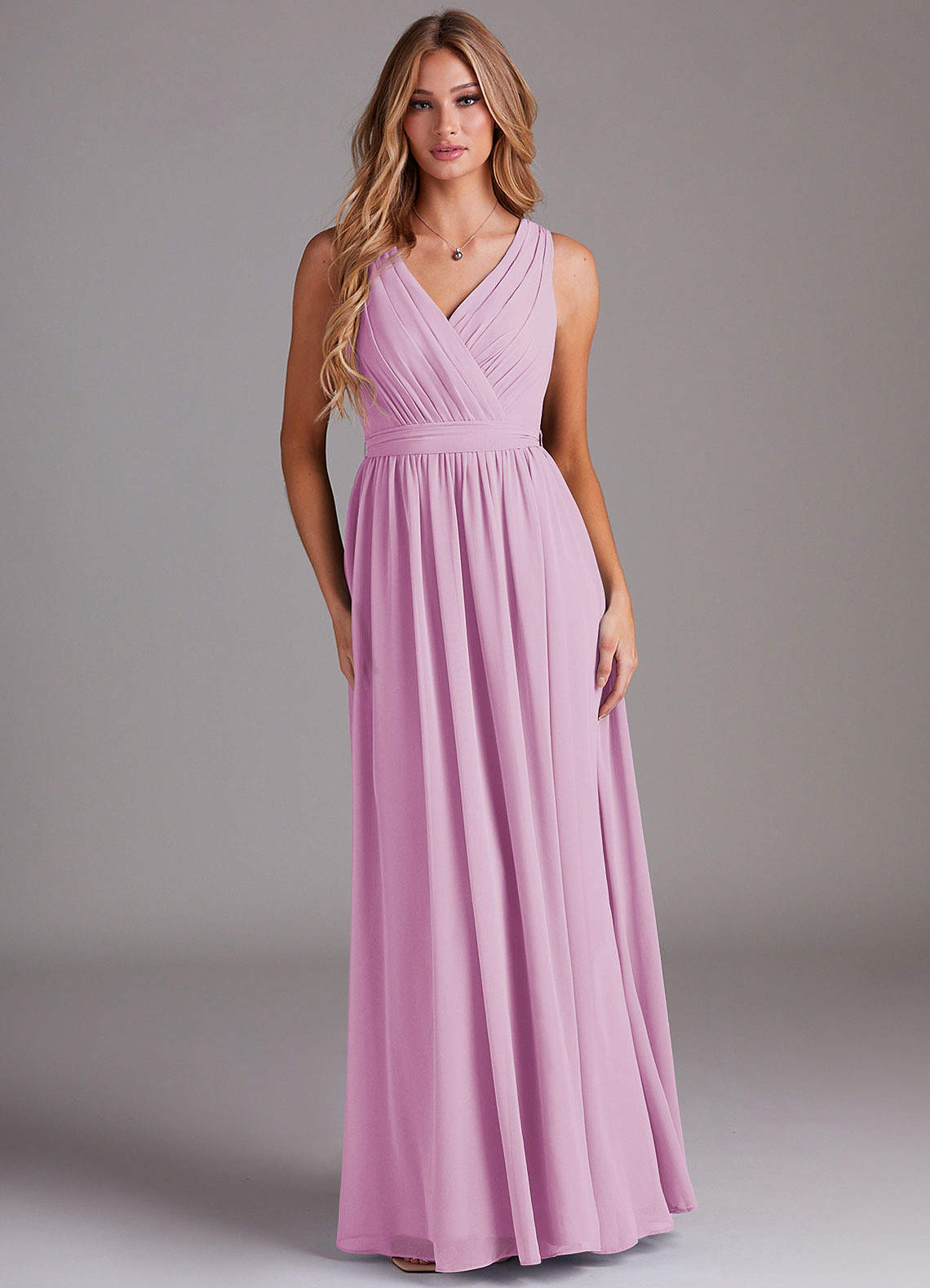 Kingsley A-Line V-Neck Chiffon Bridesmaid Dress in candy pink
