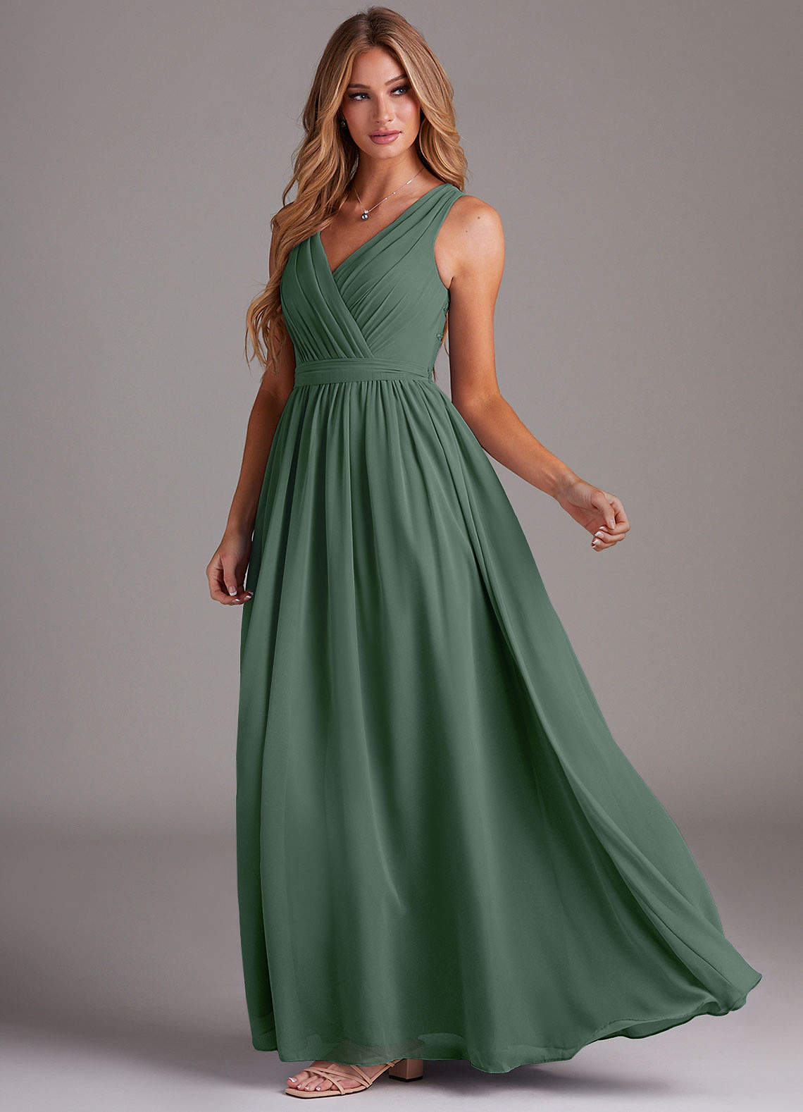 Kingsley A-Line V-Neck Chiffon Bridesmaid Dress in Eucalyptus