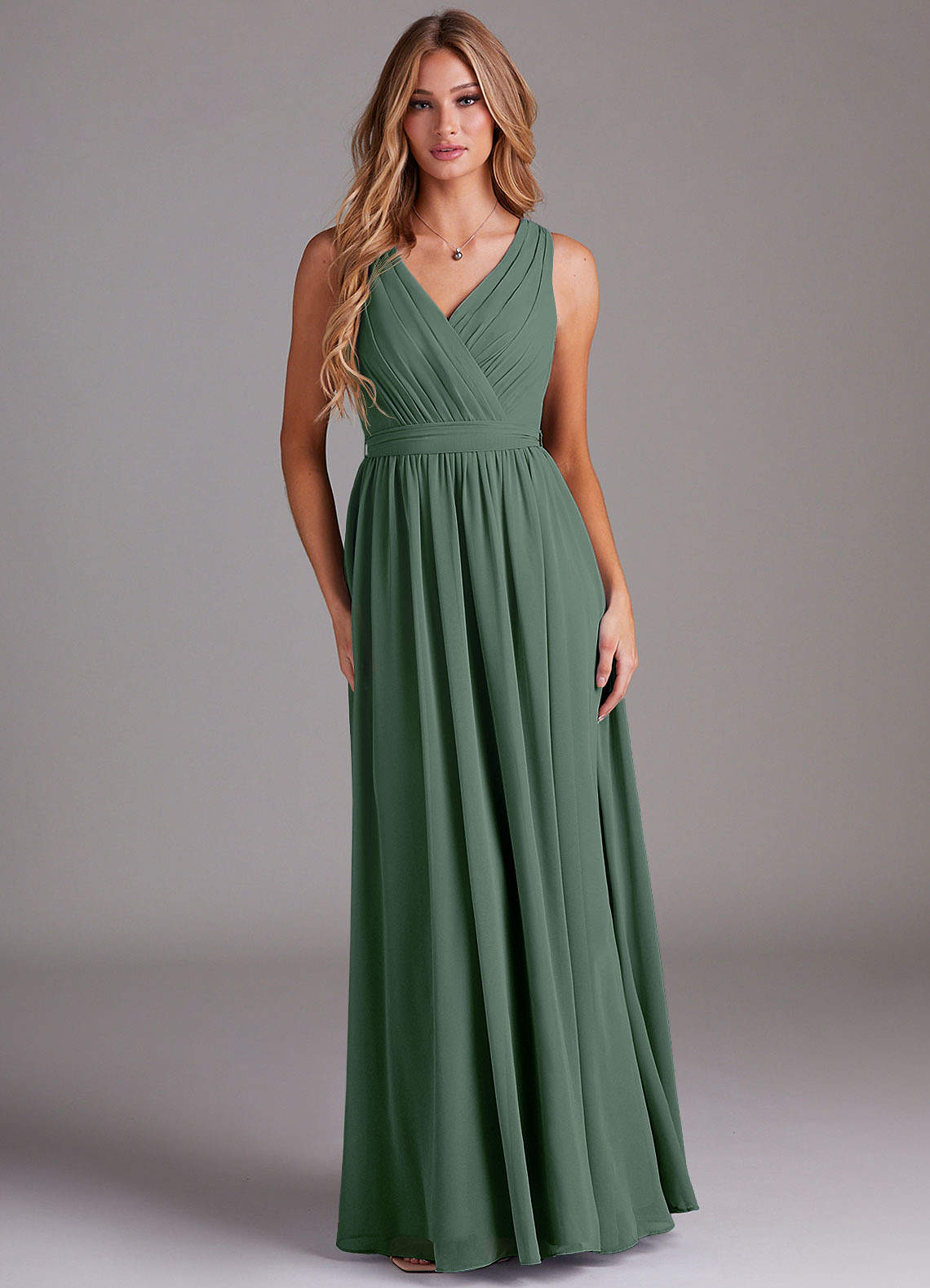 Kingsley A-Line V-Neck Chiffon Bridesmaid Dress in Eucalyptus