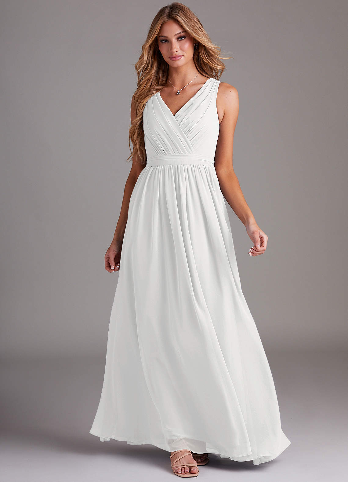 Kingsley A-Line V-Neck Chiffon Bridesmaid Dress in white