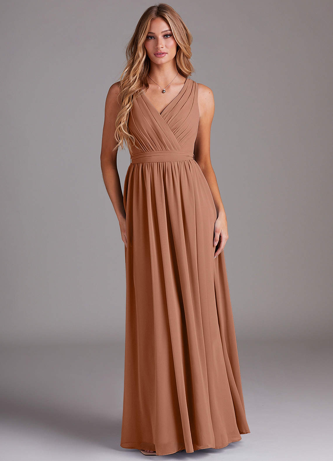 Kingsley A-Line V-Neck Chiffon Bridesmaid Dress in Bronzer