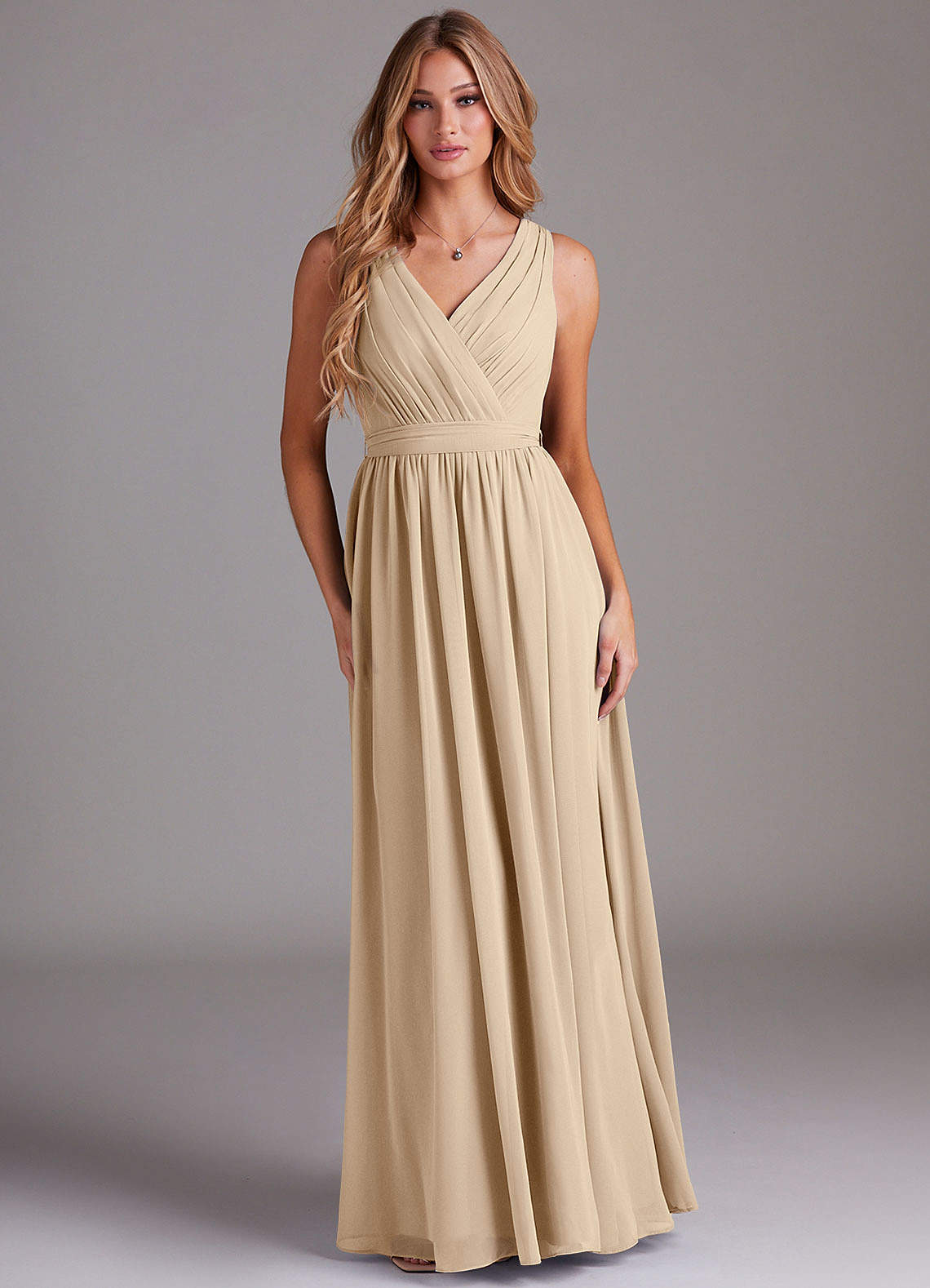 Kingsley A-Line V-Neck Chiffon Bridesmaid Dress in Champagne