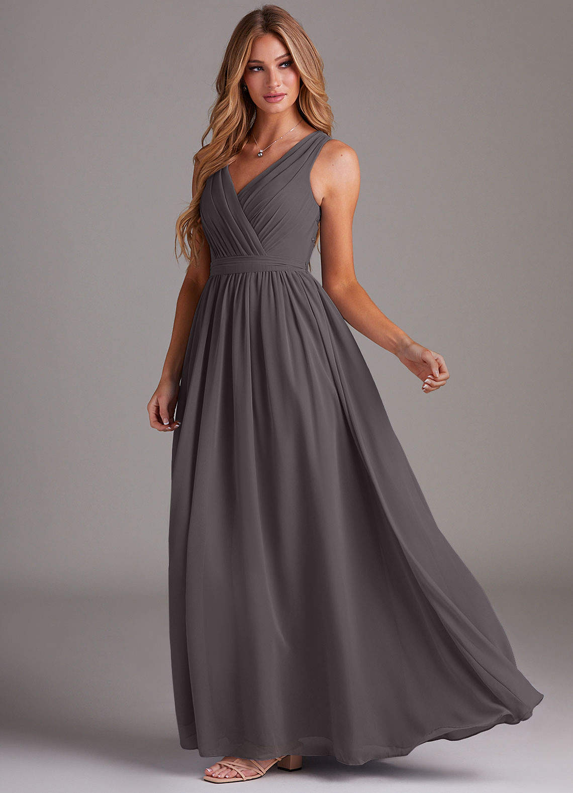 Kingsley A-Line V-Neck Chiffon Bridesmaid Dress in Steel Grey