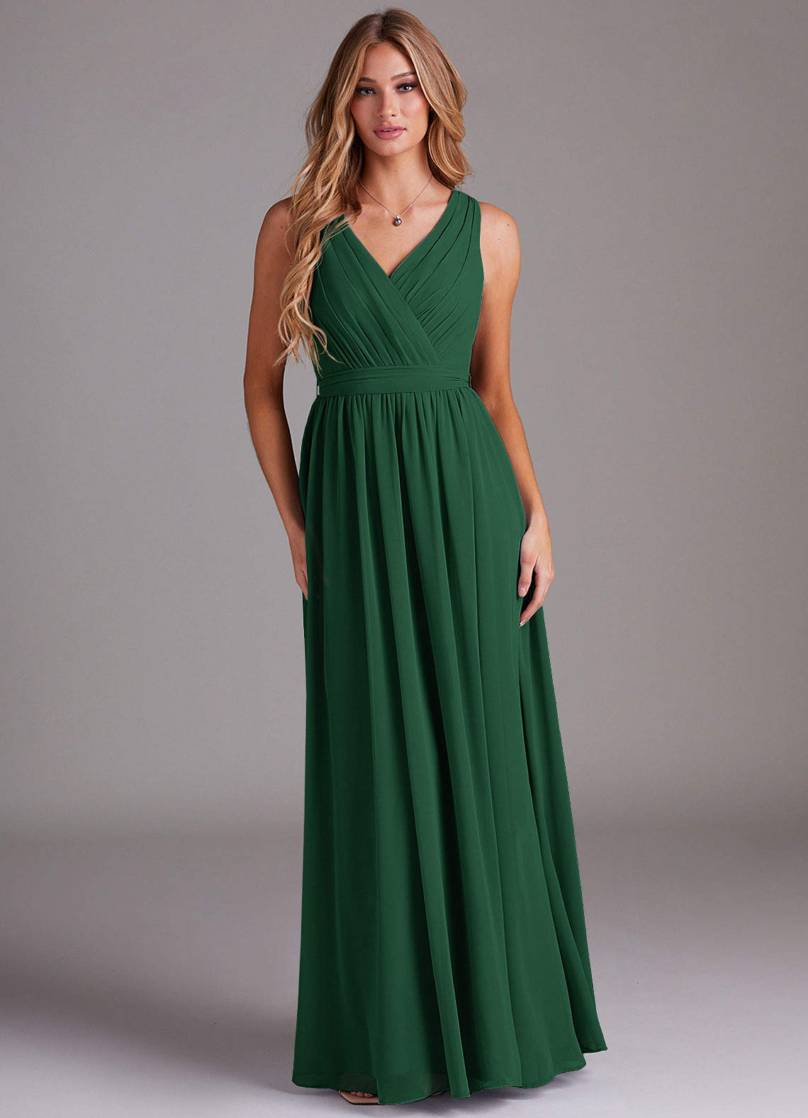 Kingsley A-Line V-Neck Chiffon Bridesmaid Dress in Dark Green