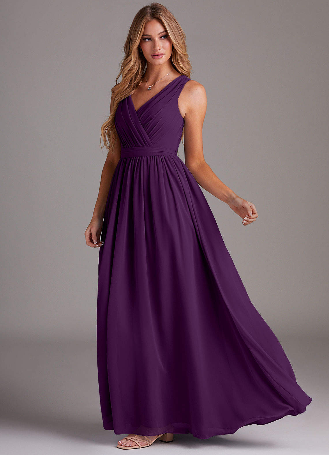 Kingsley A-Line V-Neck Chiffon Bridesmaid Dress in Grape