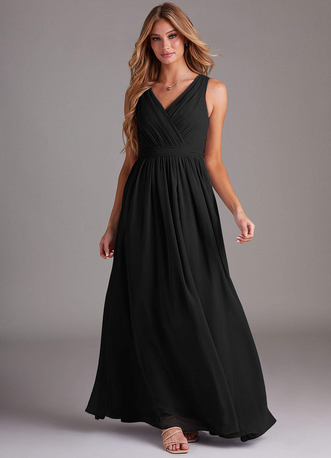 Kingsley A-Line V-Neck Chiffon Bridesmaid Dress in black