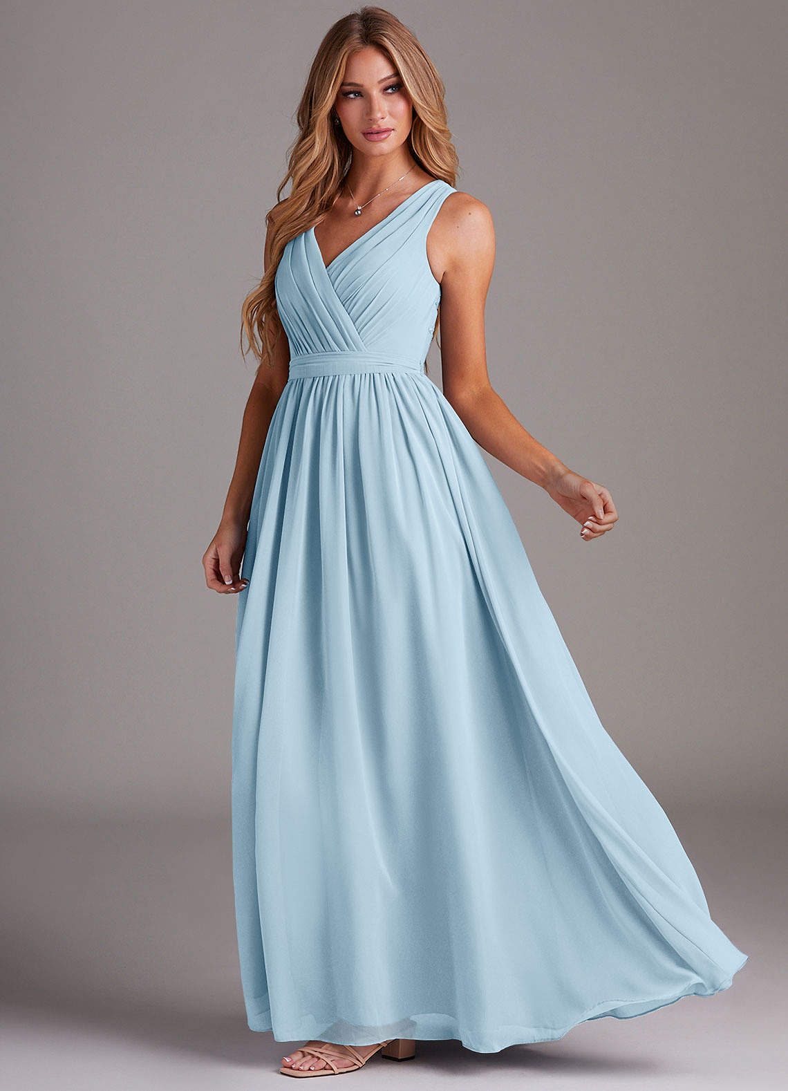 Kingsley A-Line V-Neck Chiffon Bridesmaid Dress in Sky Blue