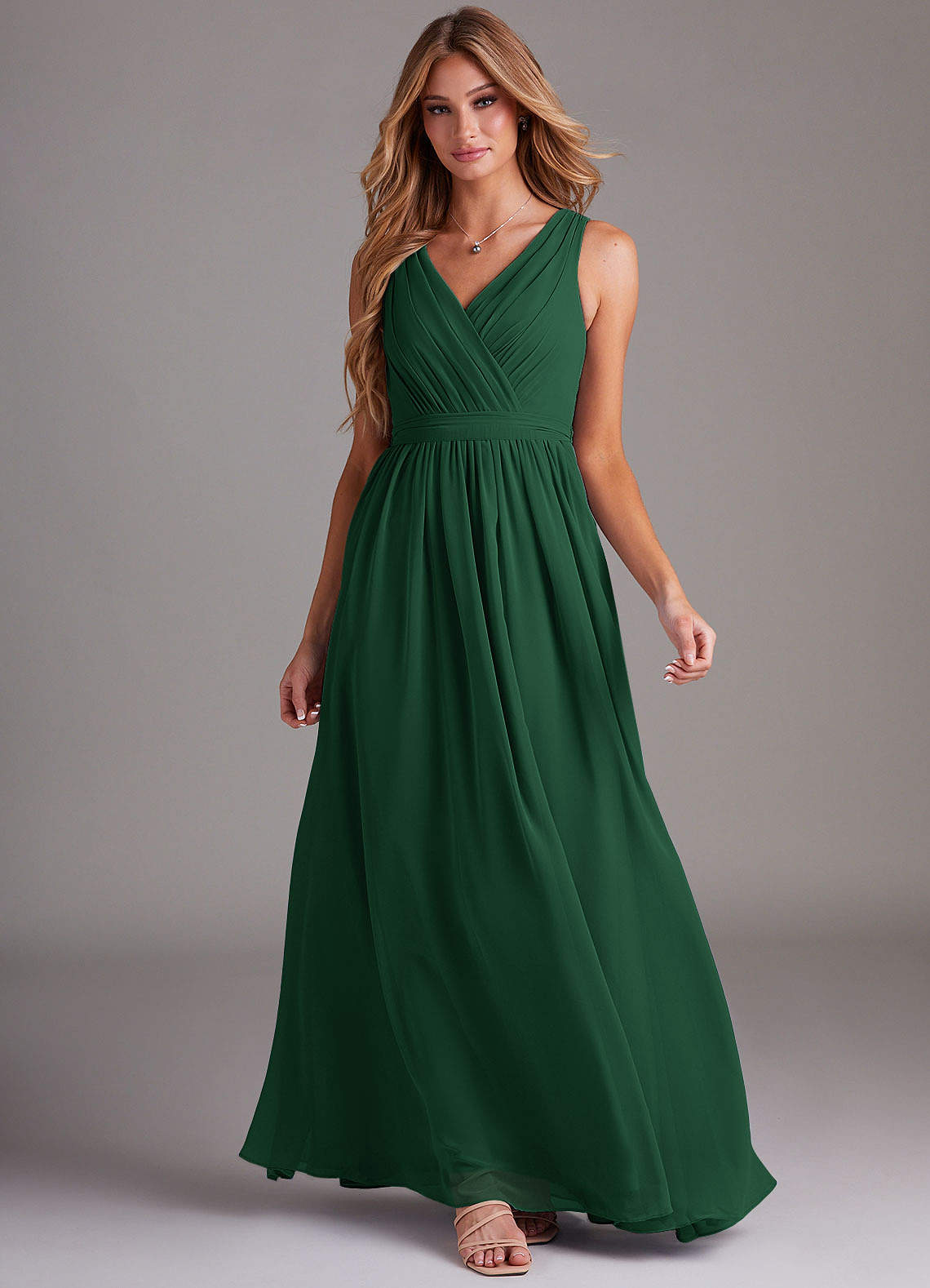 Kingsley A-Line V-Neck Chiffon Bridesmaid Dress in Dark Green