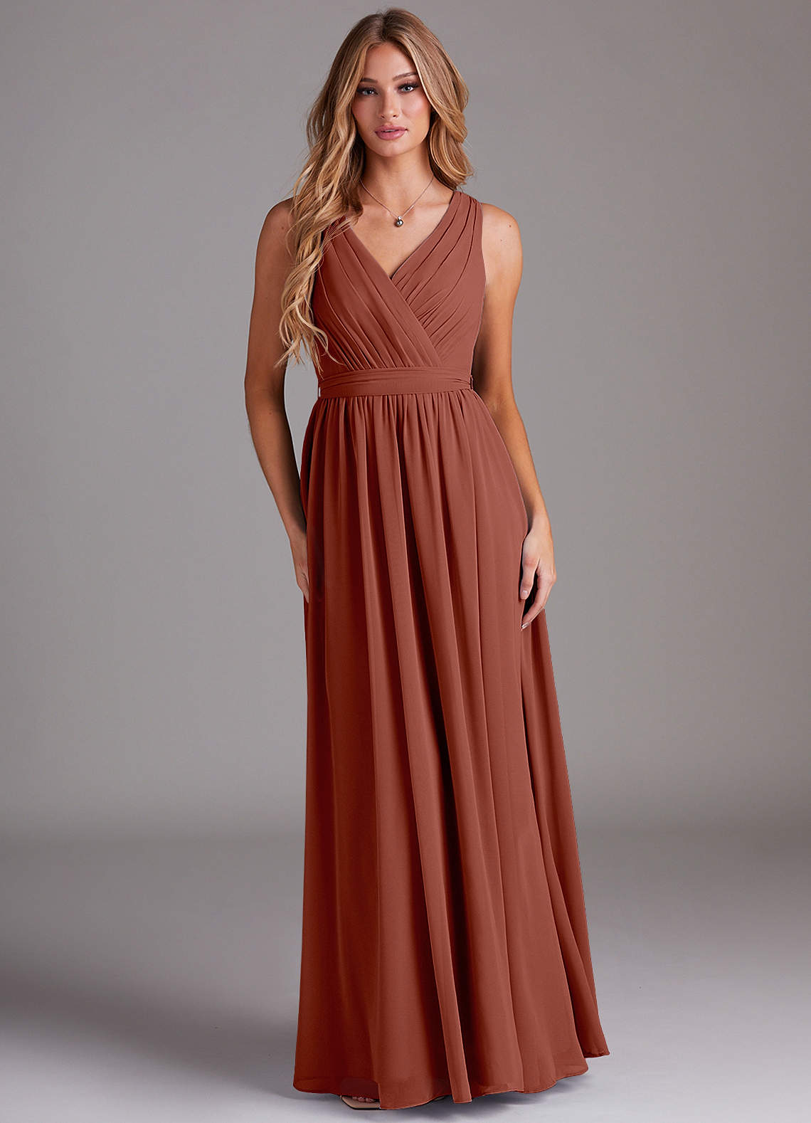 Kingsley A-Line V-Neck Chiffon Bridesmaid Dress in Auburn