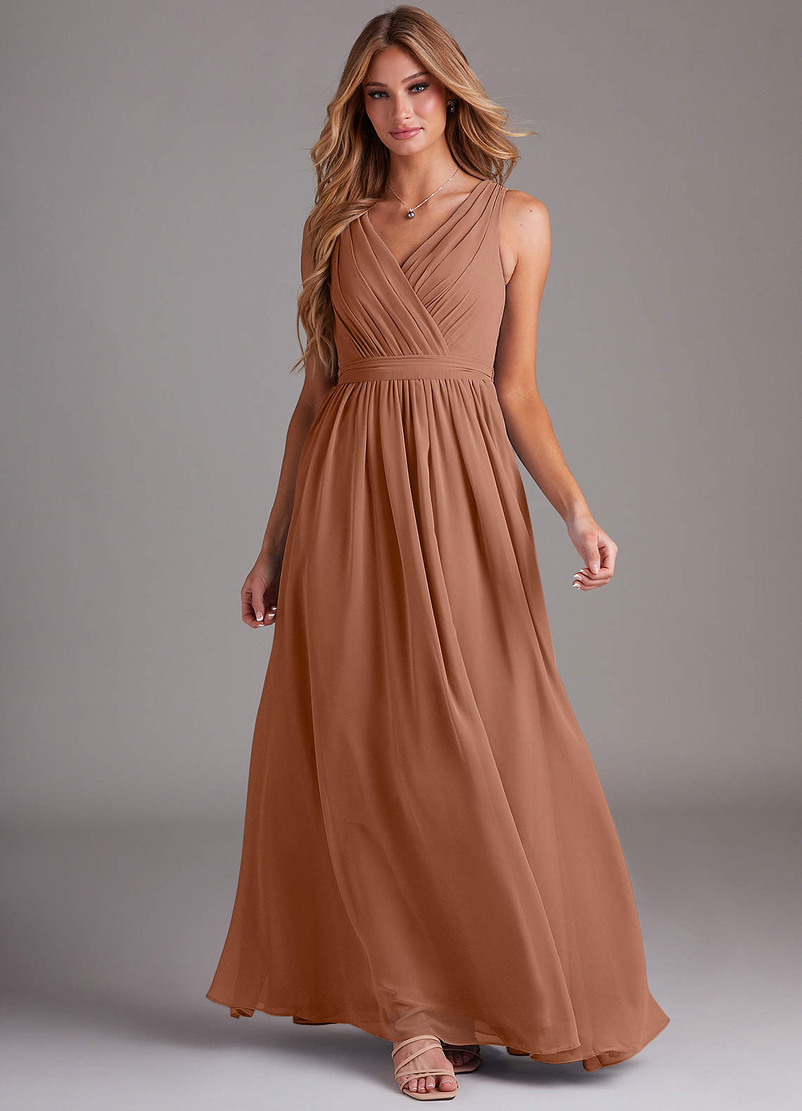 Kingsley A-Line V-Neck Chiffon Bridesmaid Dress in Bronzer