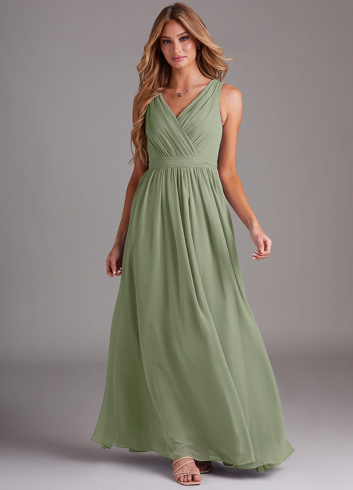 Kingsley A-Line V-Neck Chiffon Bridesmaid Dress in Pistachio
