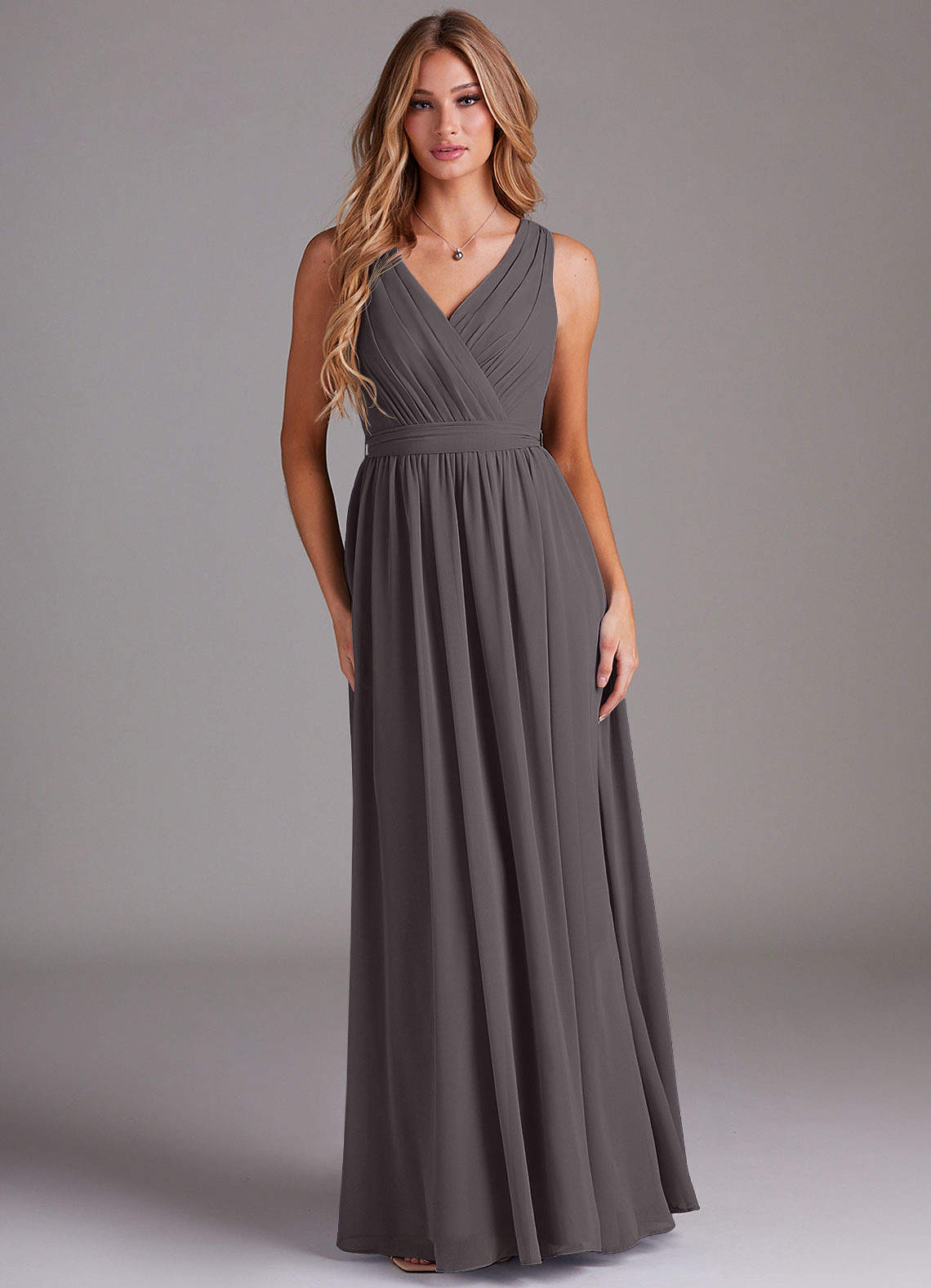 Kingsley A-Line V-Neck Chiffon Bridesmaid Dress in Steel Grey