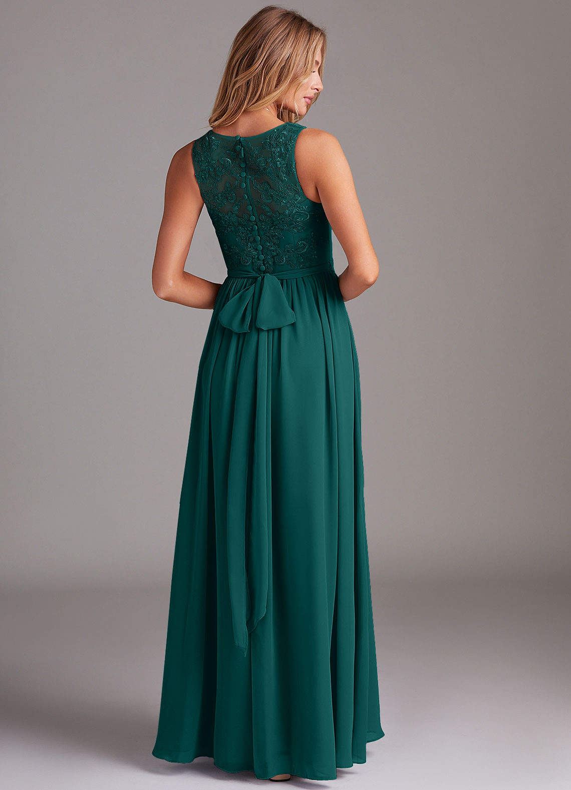 Kingsley A-Line V-Neck Chiffon Bridesmaid Dress in Peacock