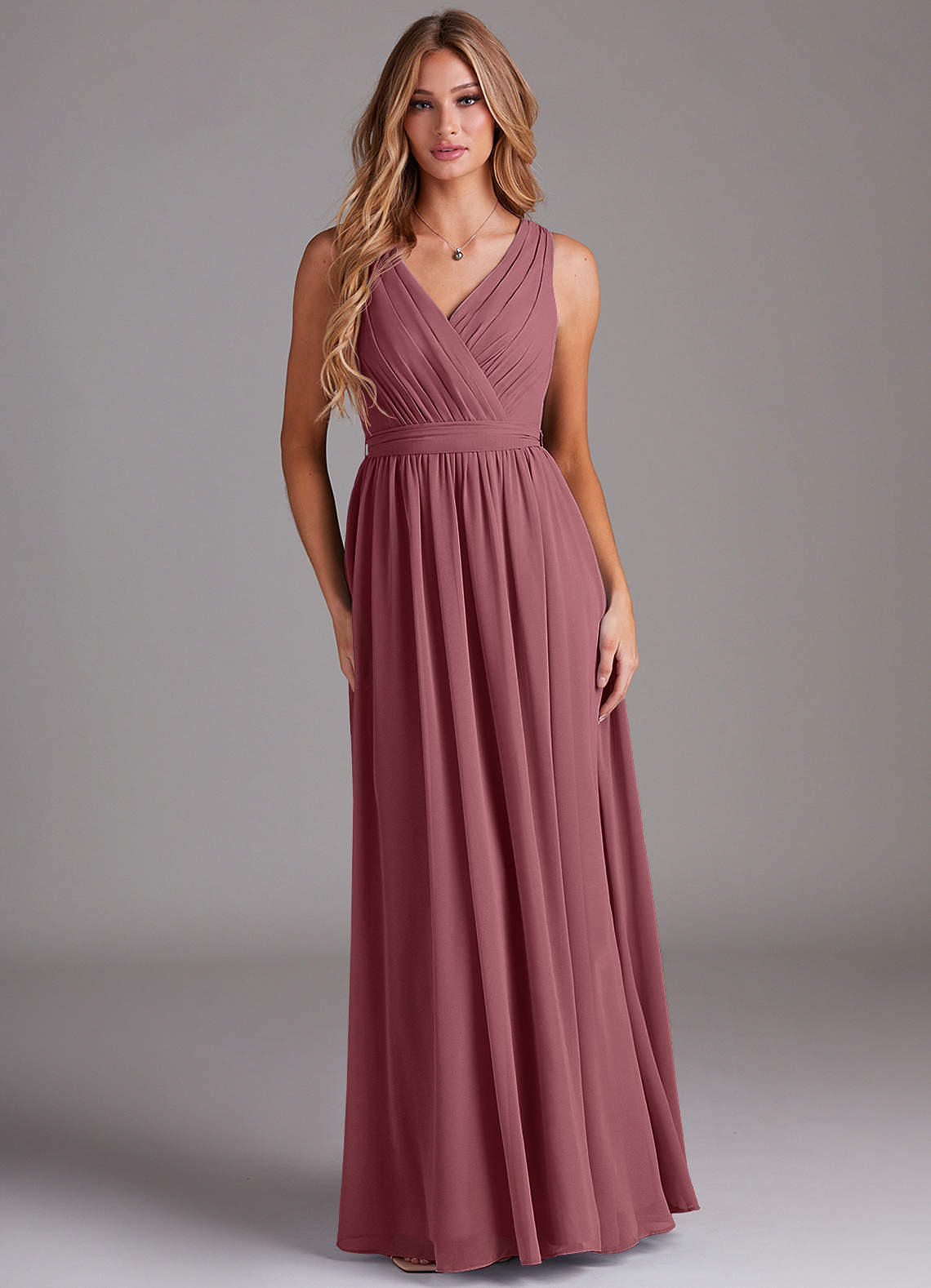 Kingsley A-Line V-Neck Chiffon Bridesmaid Dress in Desert Rose