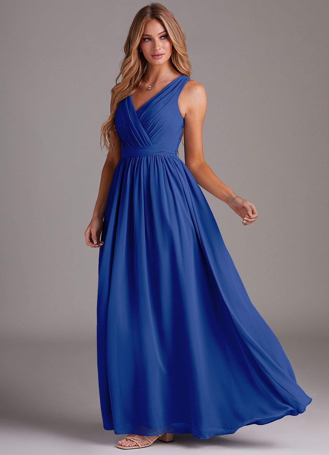 Kingsley A-Line V-Neck Chiffon Bridesmaid Dress in Royal Blue