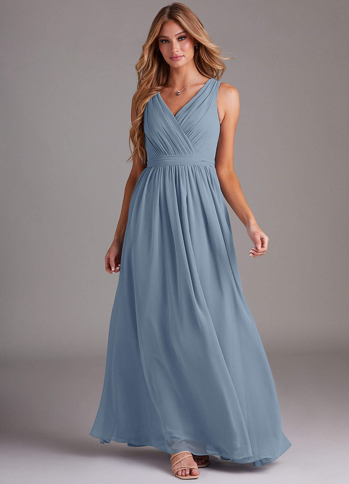 Kingsley A-Line V-Neck Chiffon Bridesmaid Dress in dusty blue