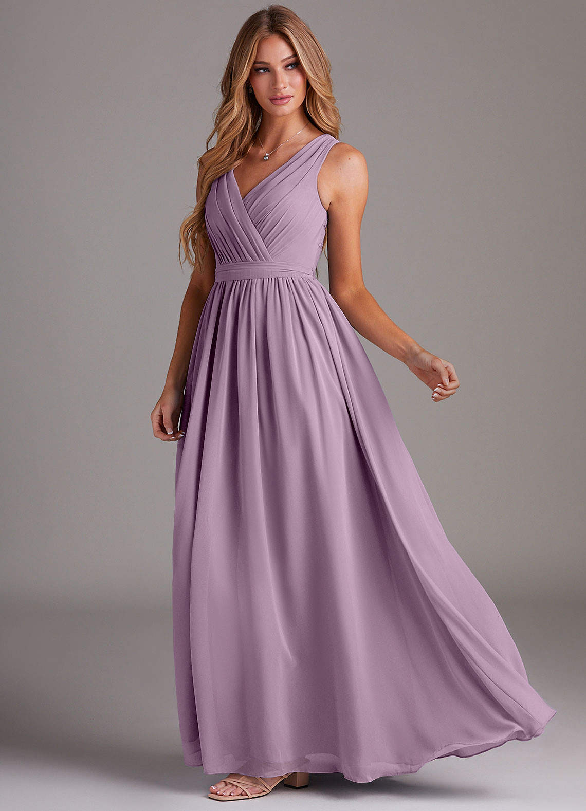 Kingsley A-Line V-Neck Chiffon Bridesmaid Dress in Wisteria