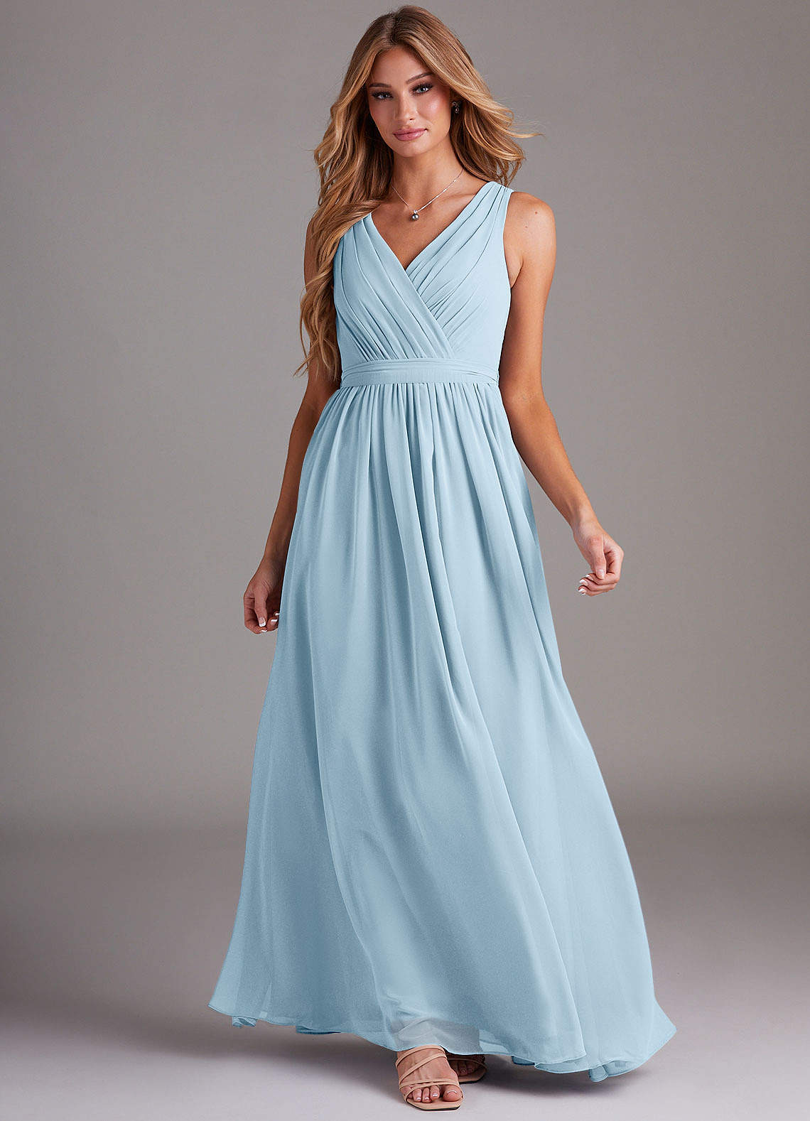 Kingsley A-Line V-Neck Chiffon Bridesmaid Dress in Sky Blue
