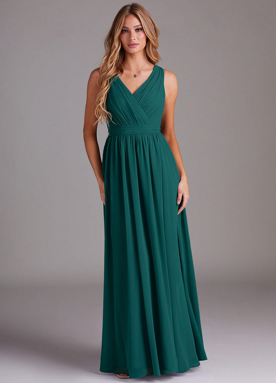 Kingsley A-Line V-Neck Chiffon Bridesmaid Dress in Peacock