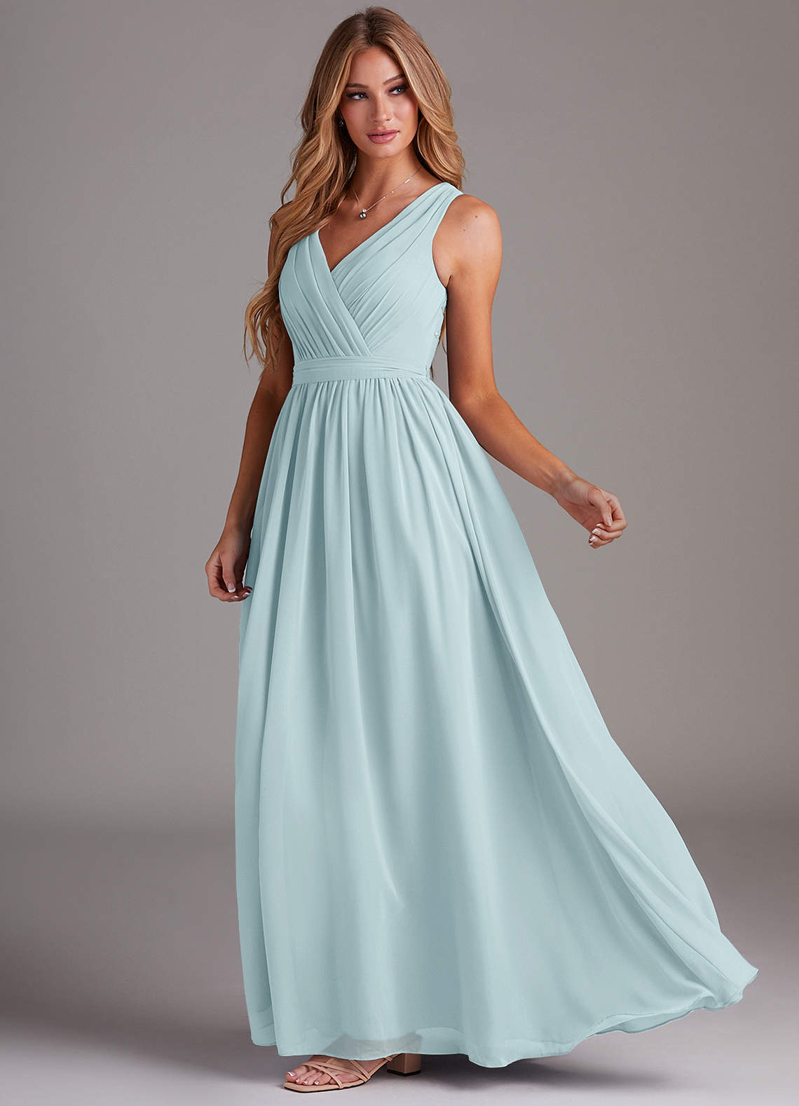 Kingsley A-Line V-Neck Chiffon Bridesmaid Dress in Sea Glass
