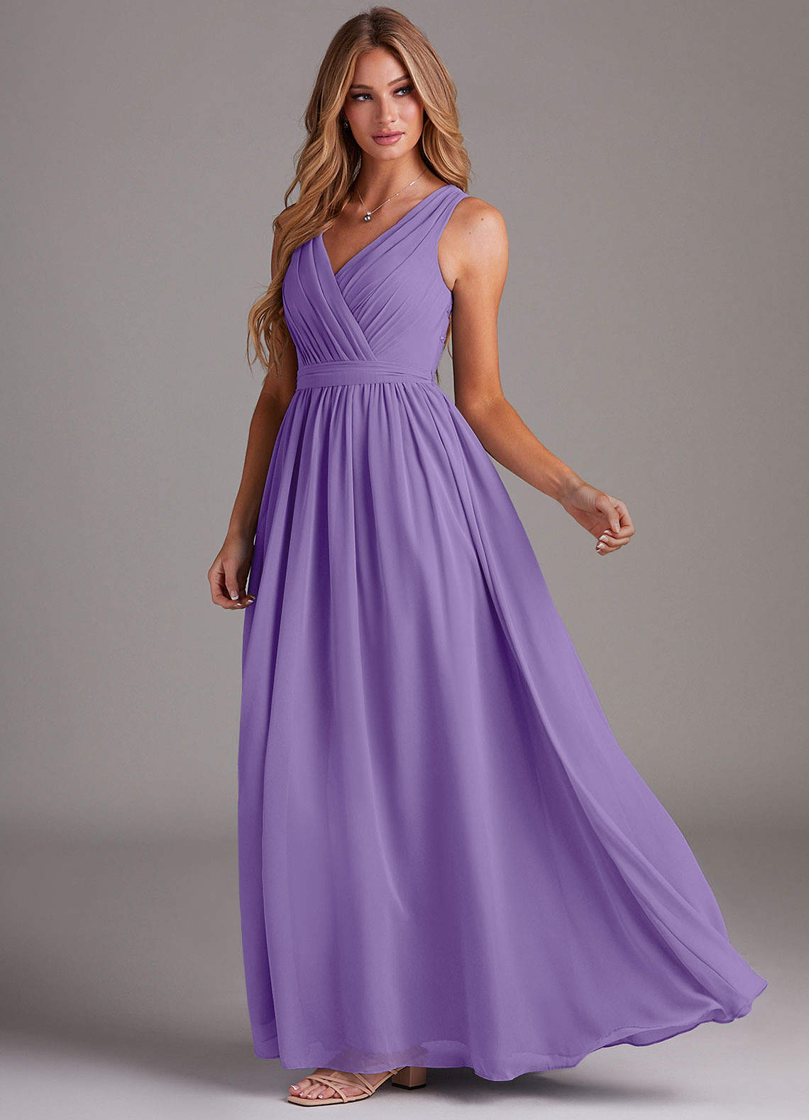 Kingsley A-Line V-Neck Chiffon Bridesmaid Dress in Tahiti