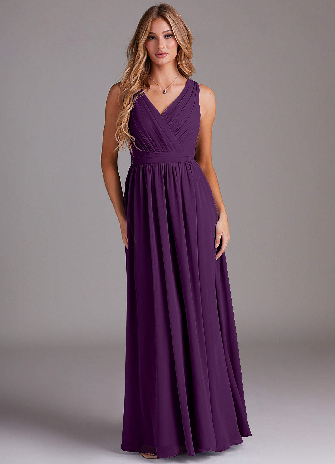 Kingsley A-Line V-Neck Chiffon Bridesmaid Dress in Grape
