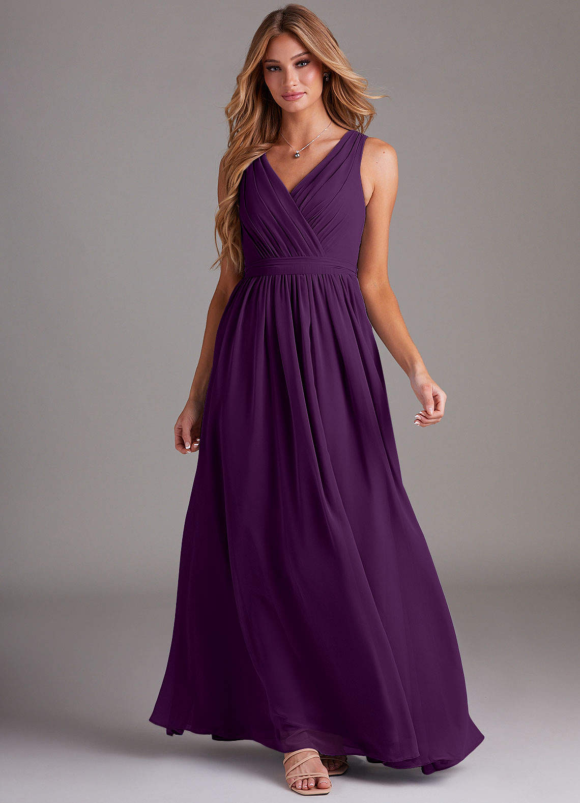 Kingsley A-Line V-Neck Chiffon Bridesmaid Dress in Grape