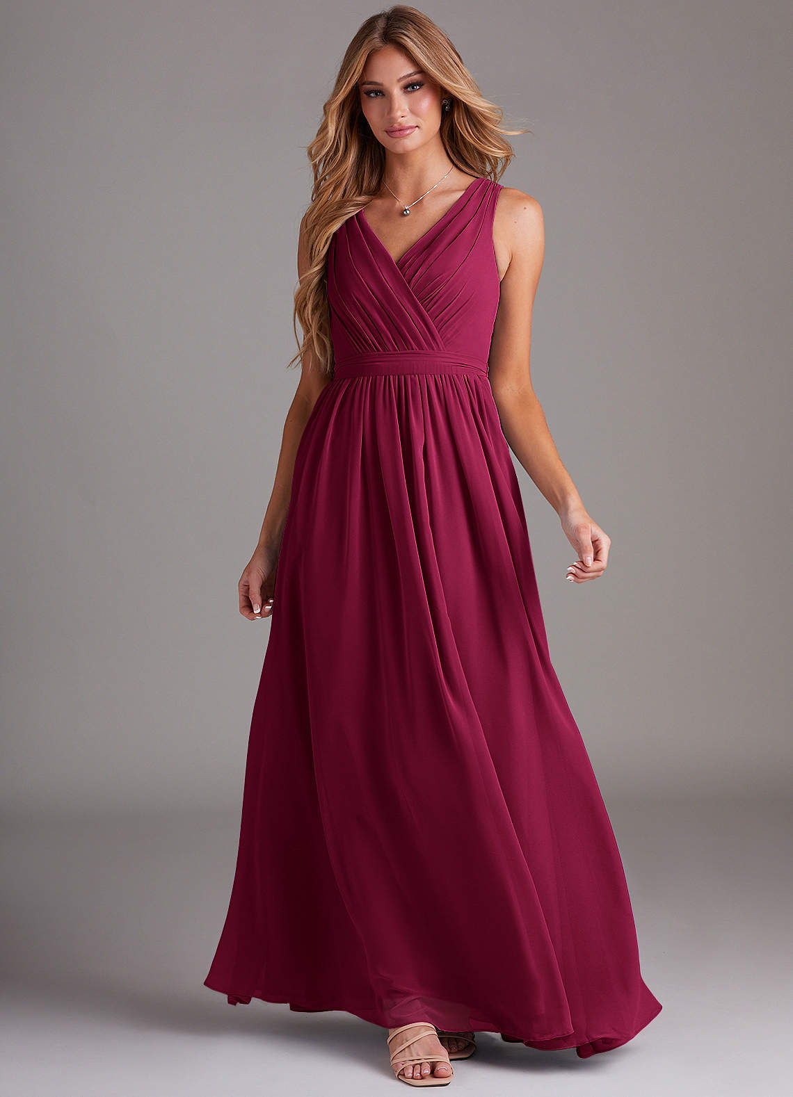 Kingsley A-Line V-Neck Chiffon Bridesmaid Dress in Burgundy